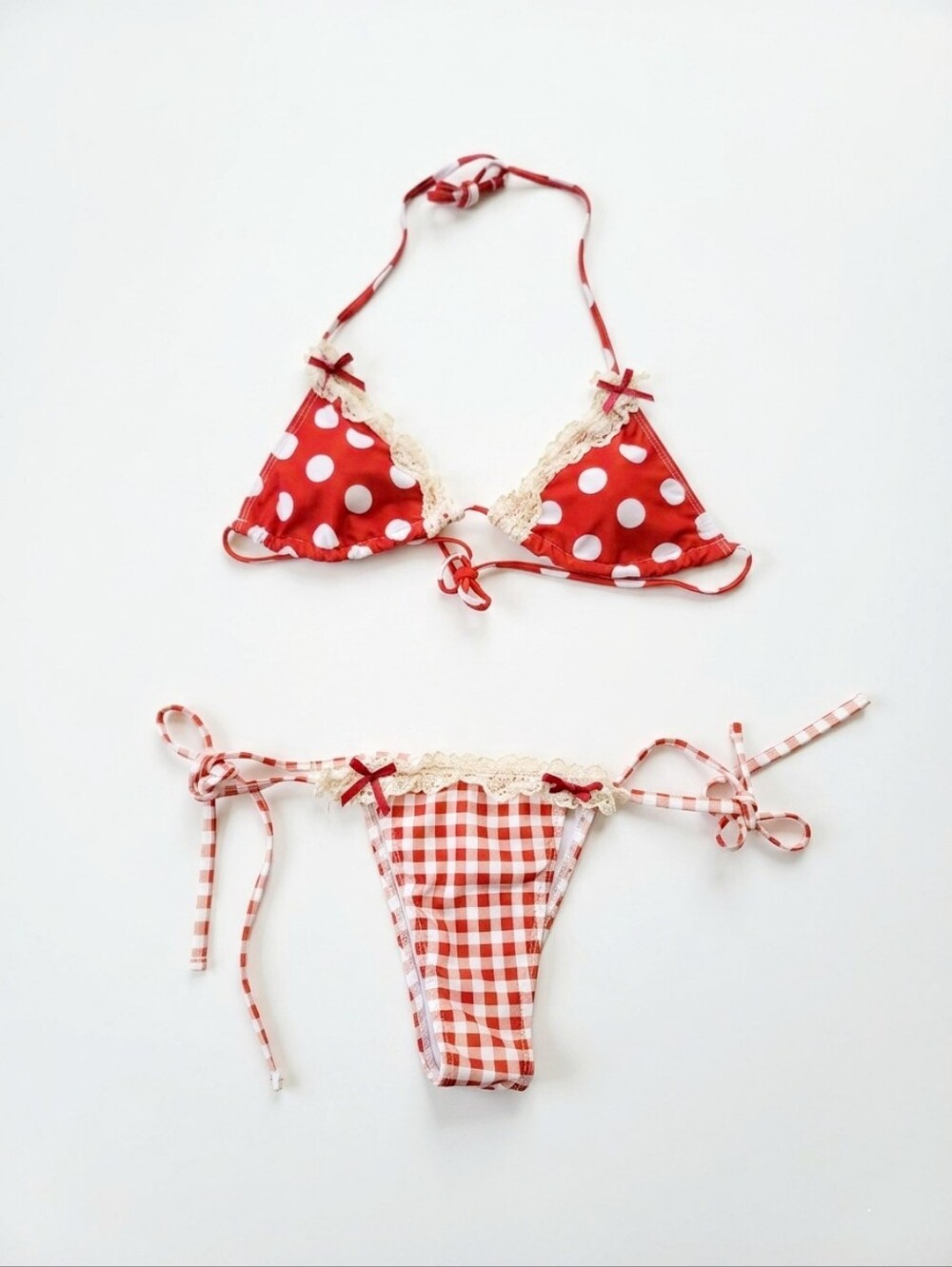Retro Style Polka Dot Gingham Bikini - See Size Description